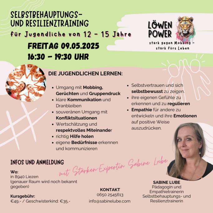 Selbstbehauptungs- und Resilienztraining für Jugendliche am 09.05.2025.
